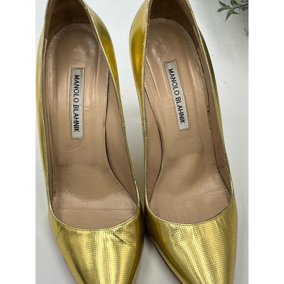 Stuart Weitzman Gold Foil Dagger  Sabbia Glitter Pointed Toe Heels SZ 39.5/9 - Picture 10 of 15